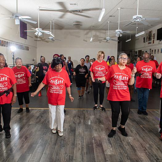 A group of people dancing