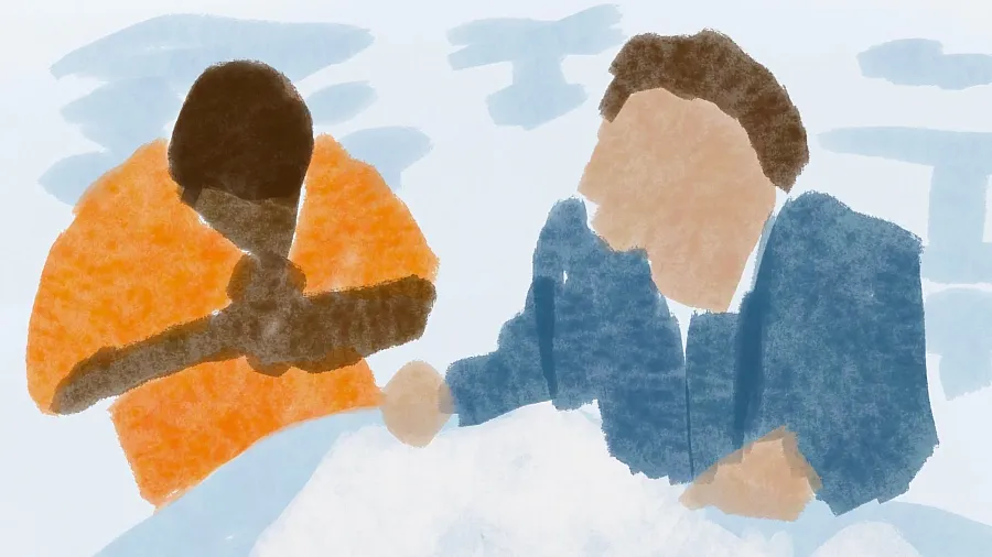 A painting of two men sitting
