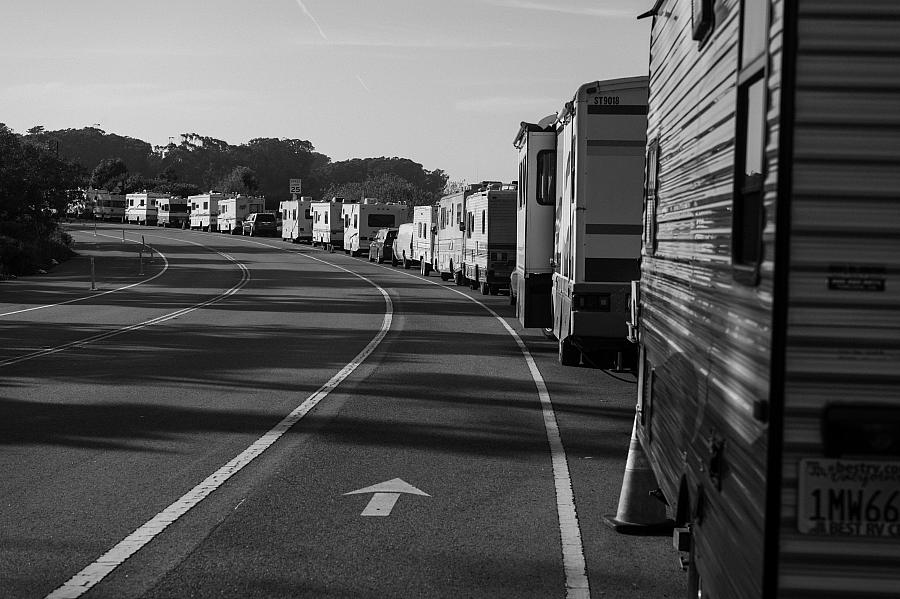 a road with RVs