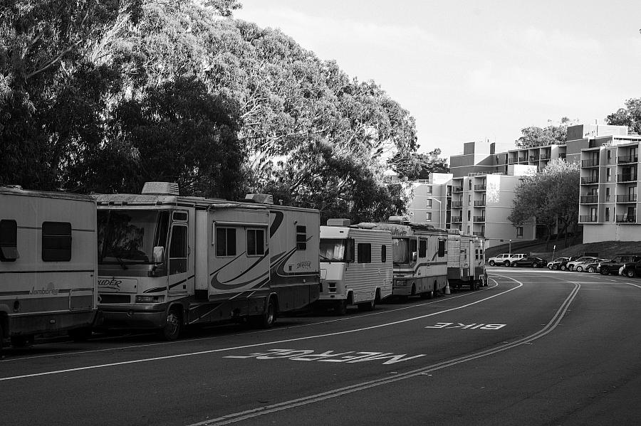 a road with RVs