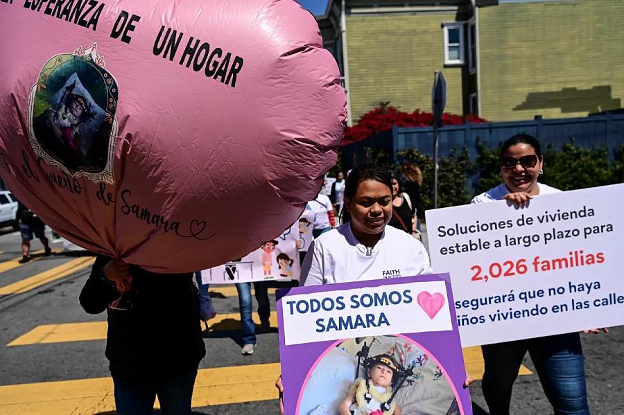 People holding banners