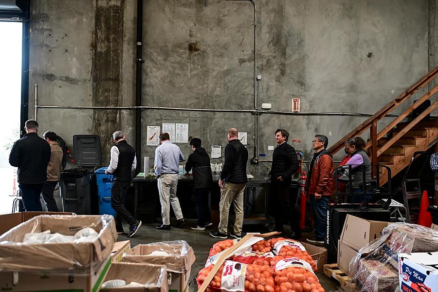 volunteers at a food bank