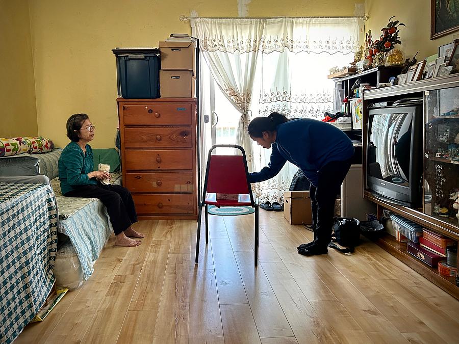 A woman bending down