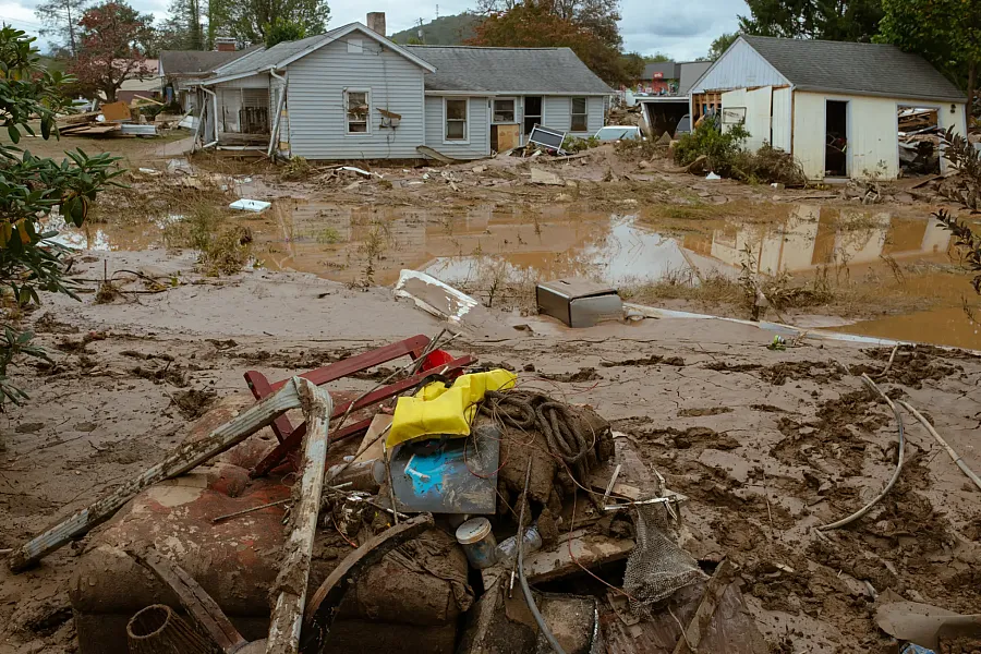 Wreckage from Hurricane Helene in Swannanoa, North Carolina.