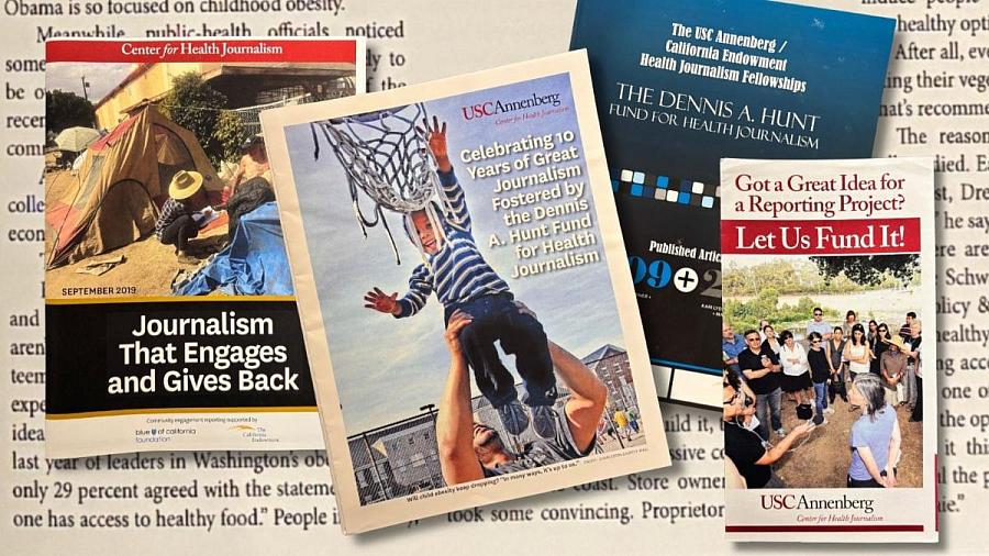 Historic Center for Health Journalism reports, fellowship materials, and brochures highlighting two decades of journalism and reporting support.
