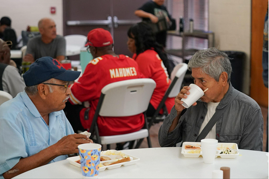 Two people eating