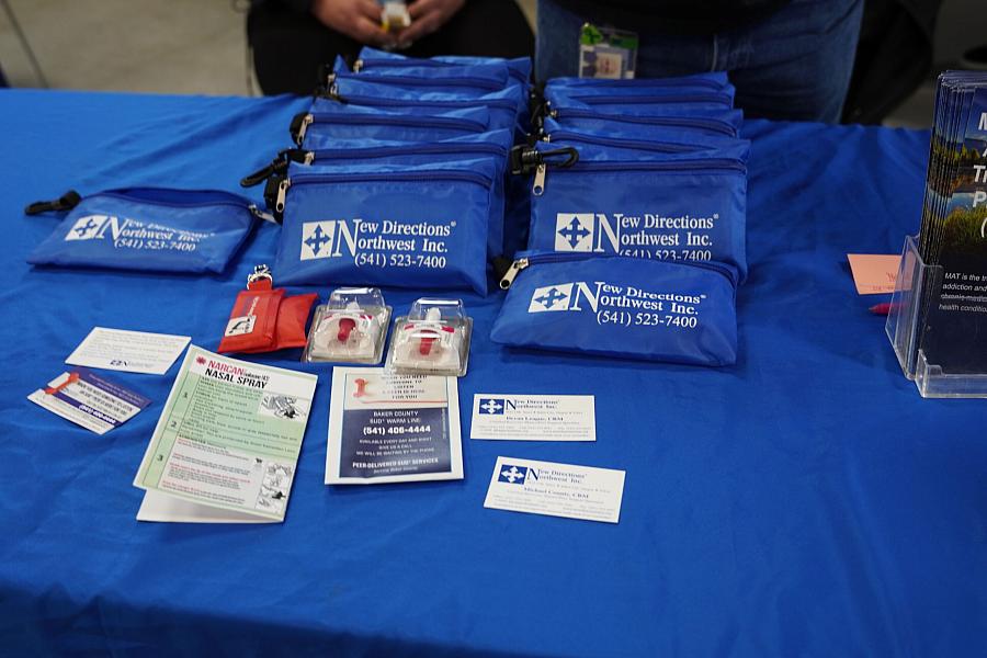 Blue pouches on a table