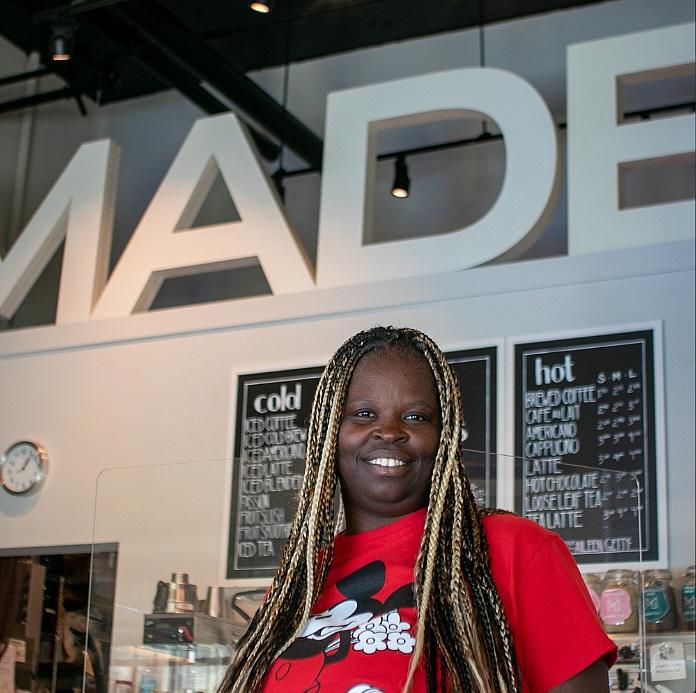 LaShornda is a former resident who is now a barista in the Downtown Women Center's café. 