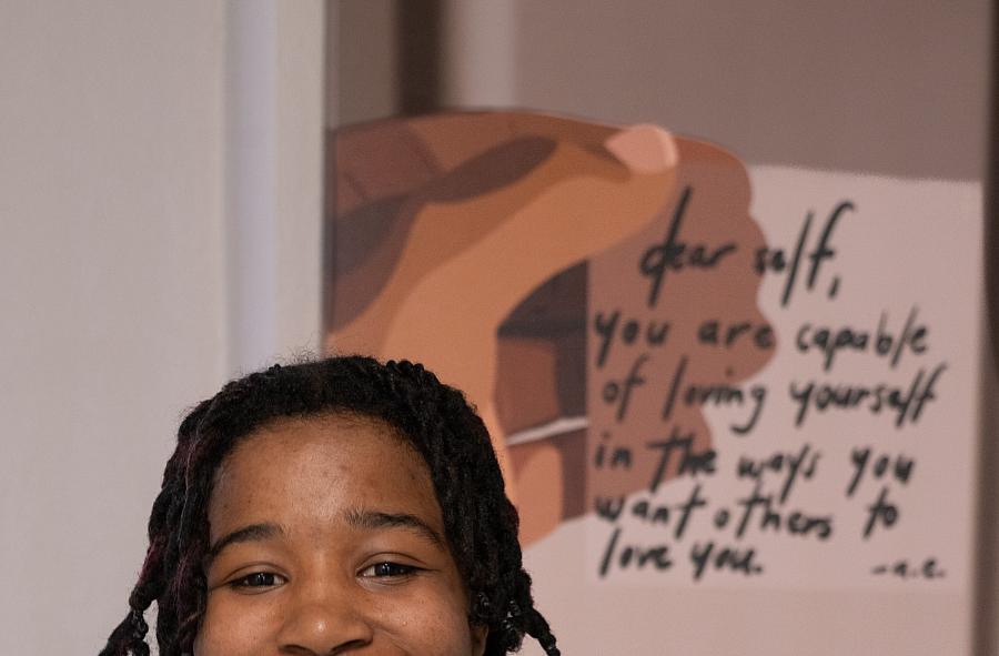 girl with poster