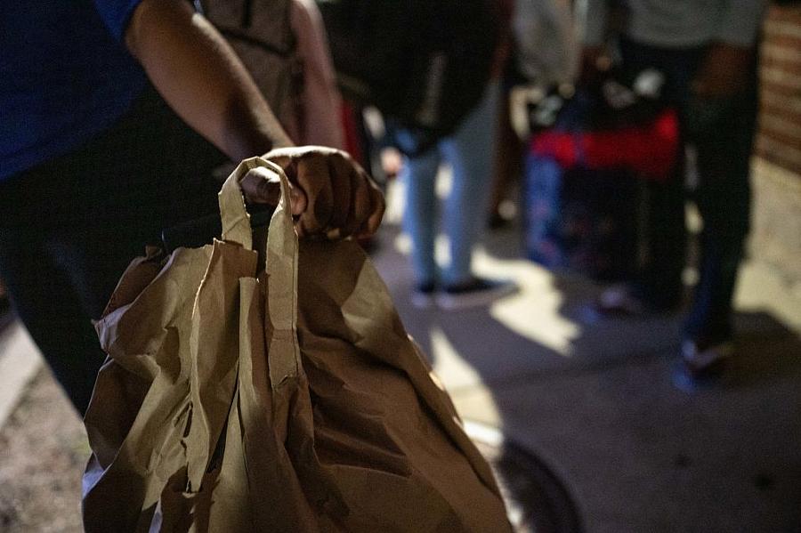 Hand holding a brown bag