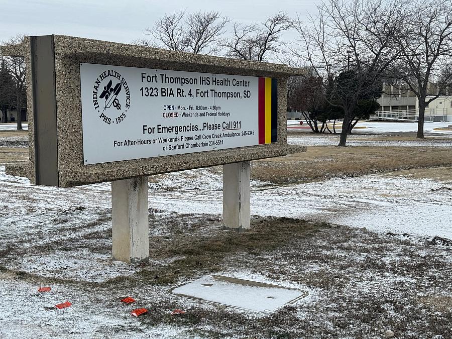 Sign on icy road