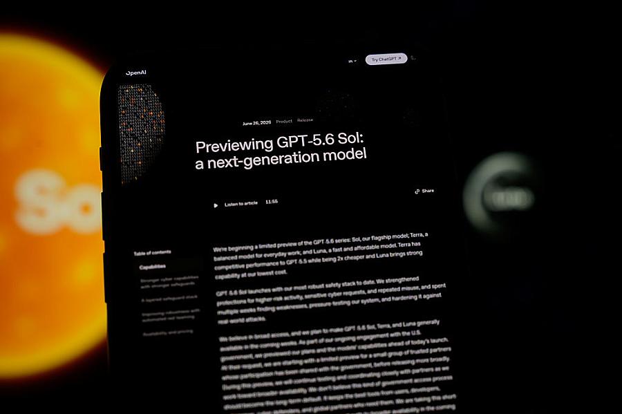 A computer screen displays information on the latest ChatGPT model.