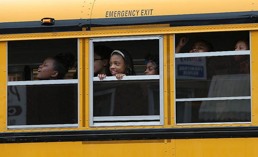 Students ride the bus in Baltimore, Maryland.