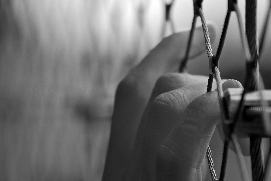 Image of a hand holding a fence