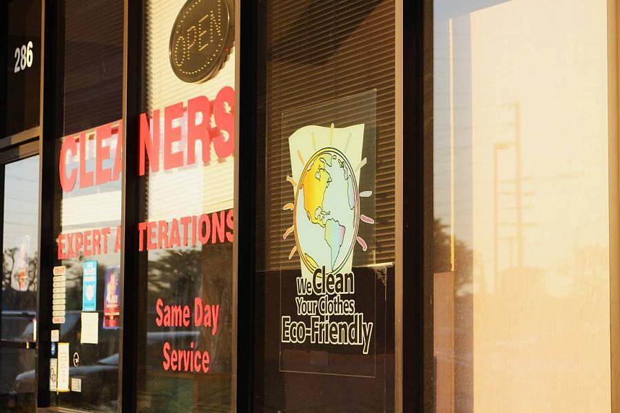 Entrance to a cleaners shop