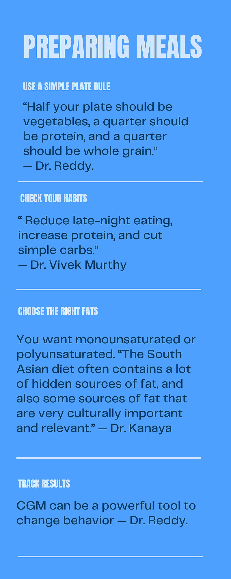 A blue sidebar offers extra information on how to prepare healthy meals to keep manage diabetes and stay healthy