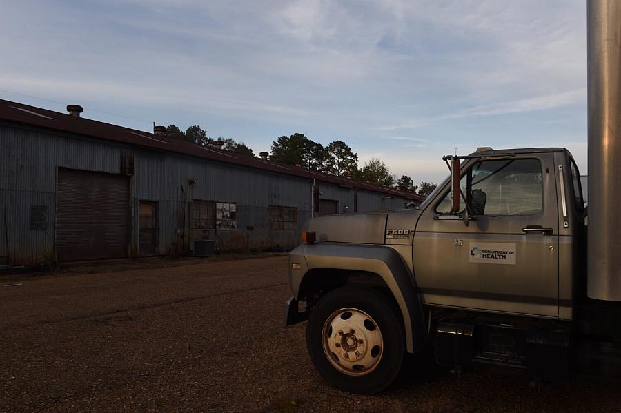 Truck outside a building