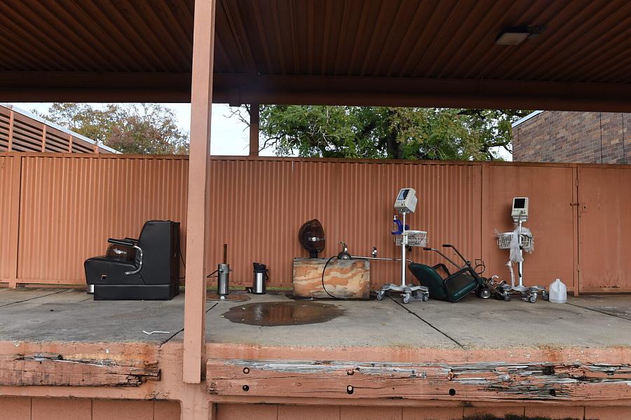 Equipment in front of an orange wall