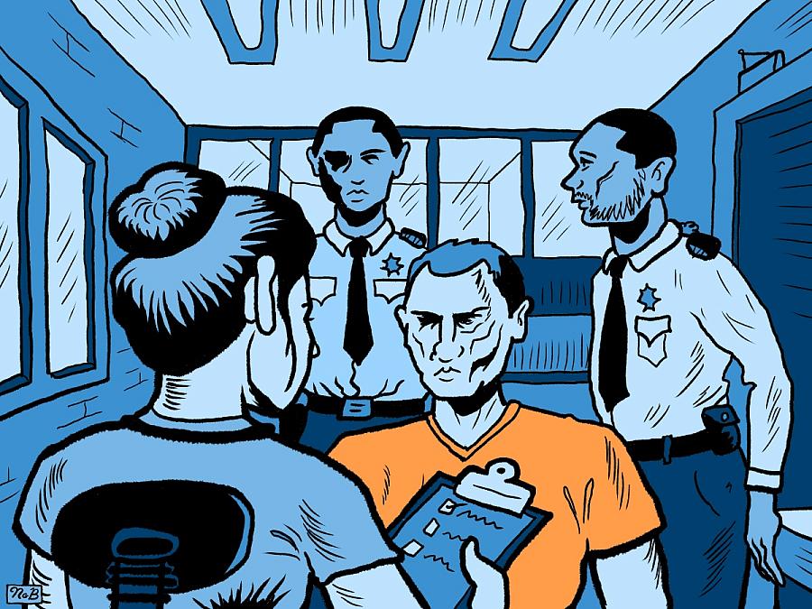 A person in an orange jumpsuit