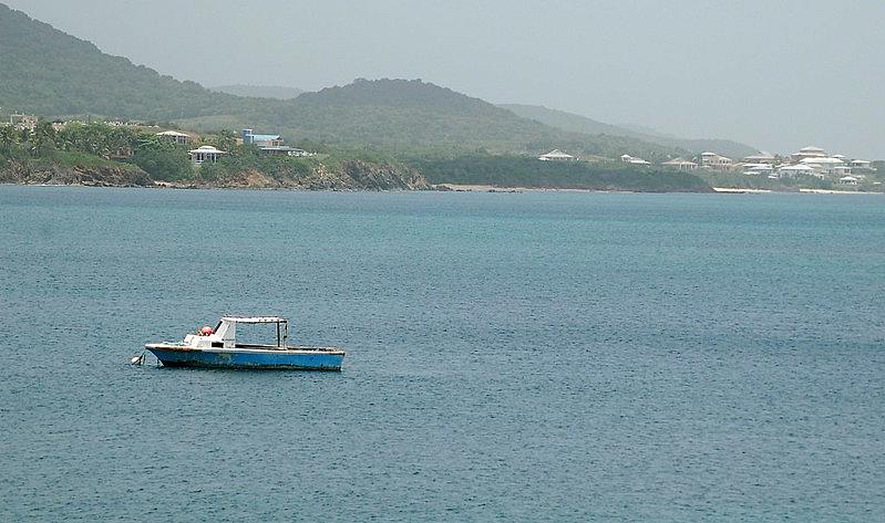 A boat at anchor off the shore of the Puerto Rican island of Vieques.