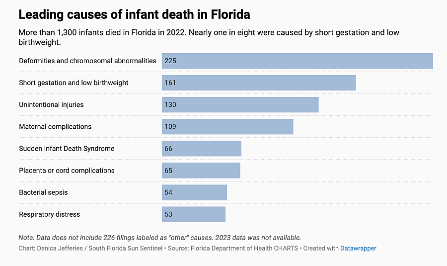 Chart showing leading causes of infant death in Florida