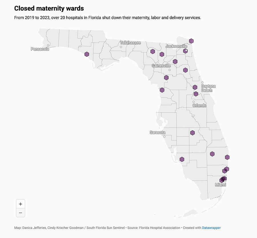 map showing closed maternity wards