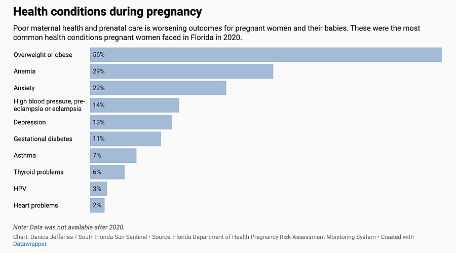 Chart showing health conditions during pregnancy