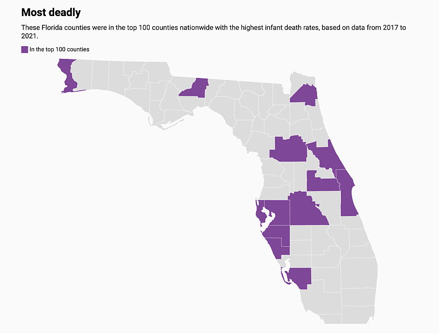 Map showing highest infant death rate