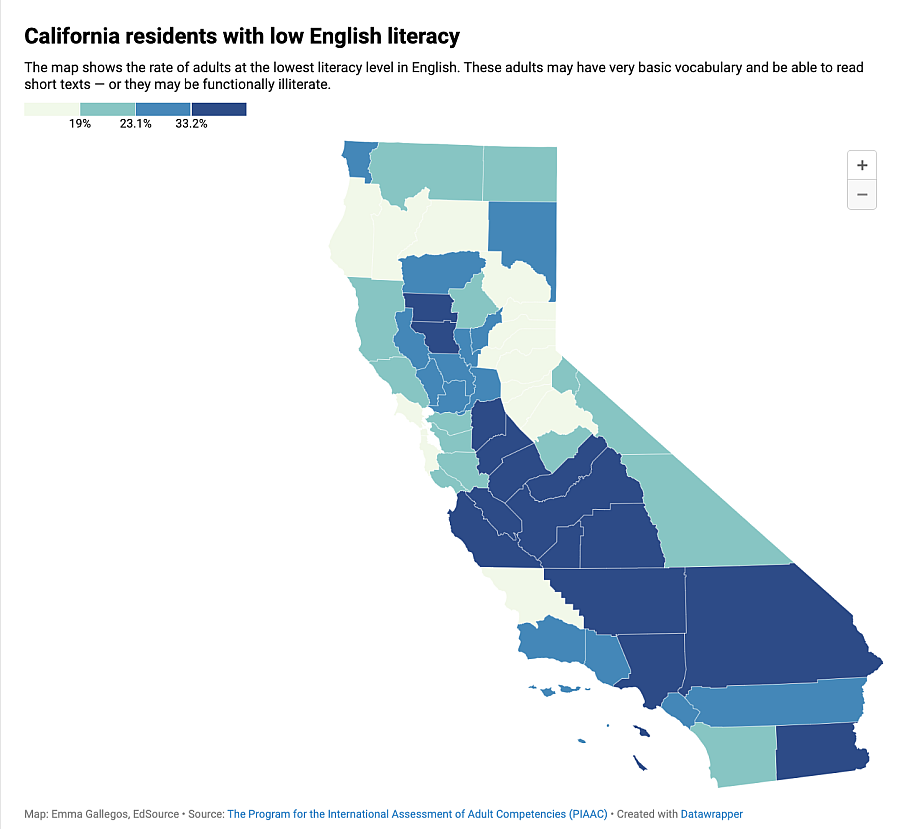 California map showing English literacy