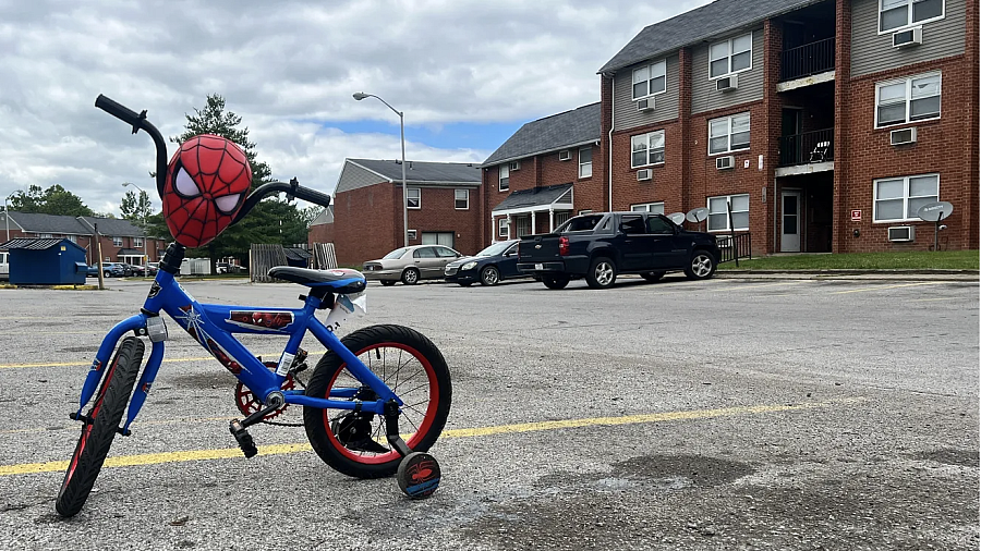 Bicycle with Spiderman mask on its handle