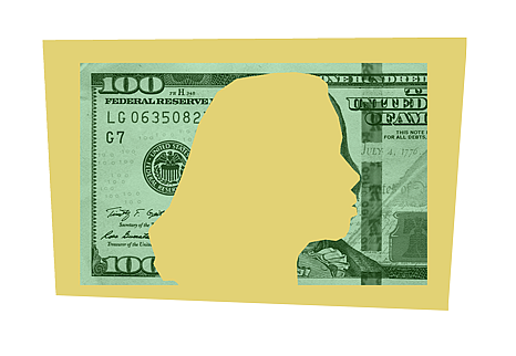 Silhouette of a person against the background of money