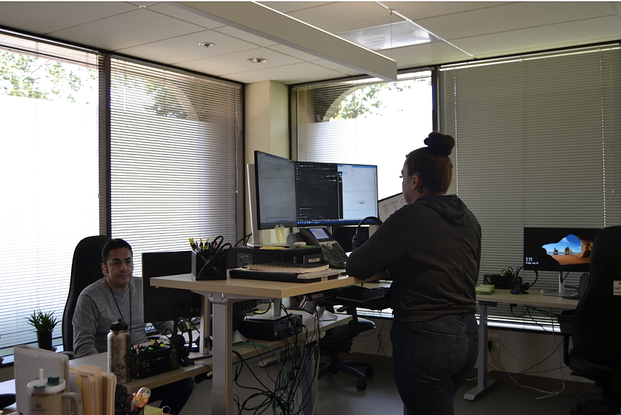 2 People looking at monitors