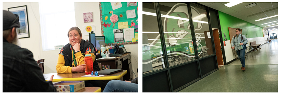 Left: Person talking to someone, Right: Person walking through a hallway