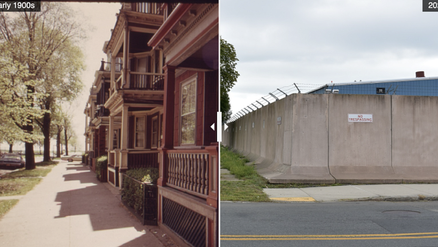 Image of East Boston community neighborhood before and after construction.