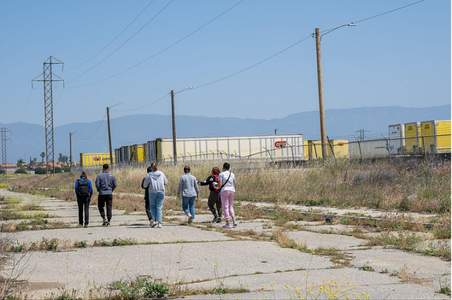 A few people walking