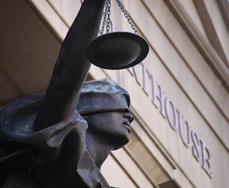 Closeup of the statue of Blind Justice