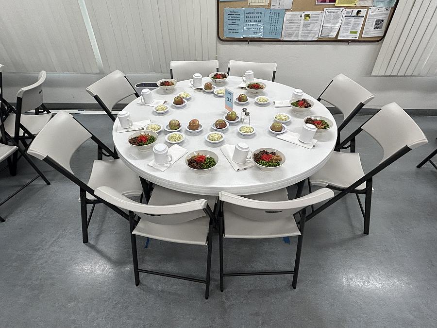 White table with food kept on it