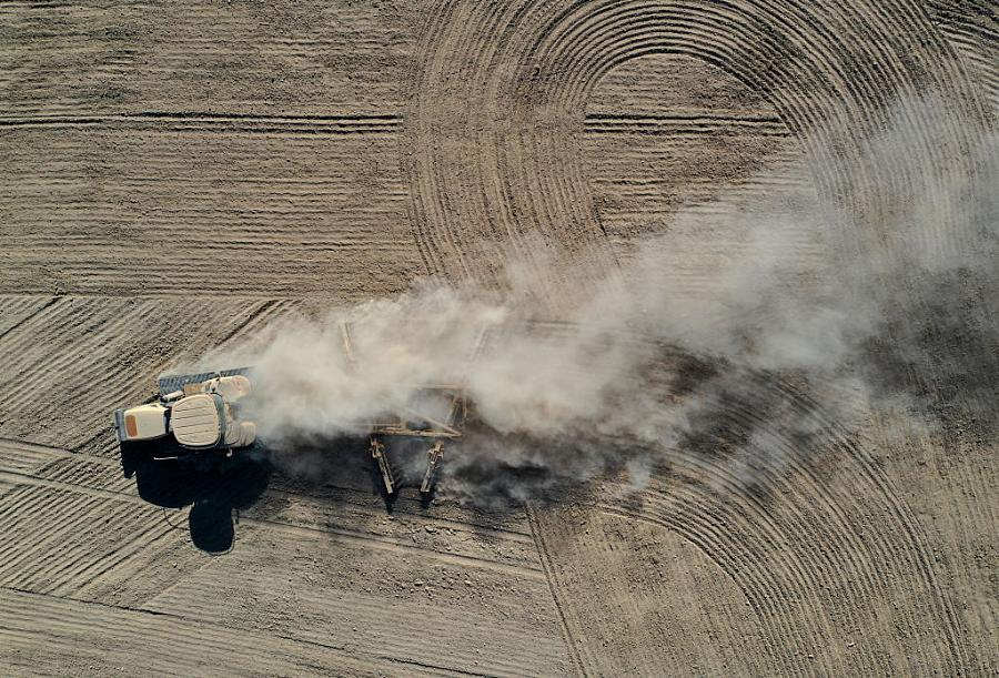 Aerial photo of tractor in the field