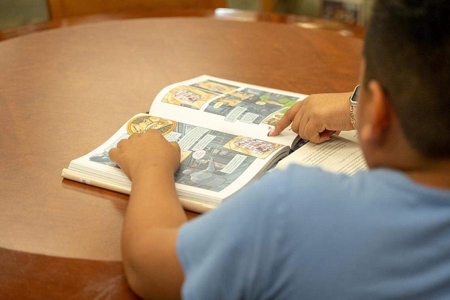 Person studying a book