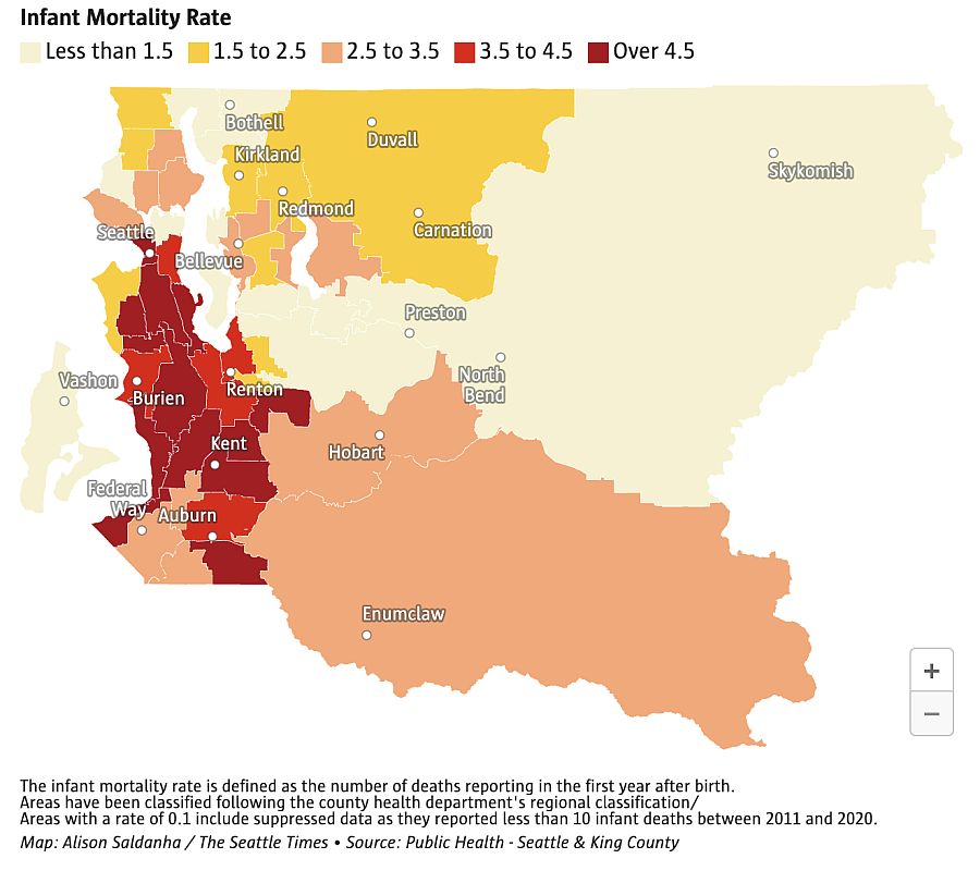 A geospatial graph showing infant mortality rate