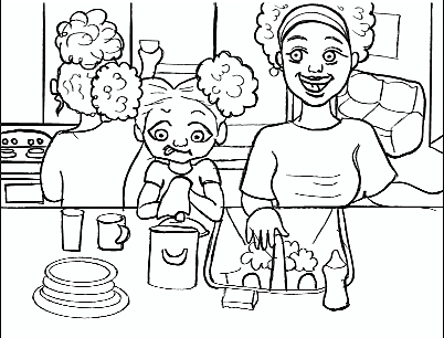 Coloring book image 1. A daughter and her mom are having lunch