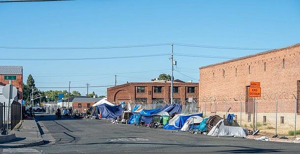An encampment on the streetside