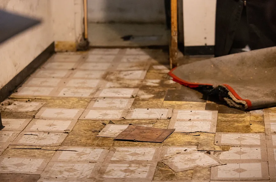 Water-damaged walls and flooring