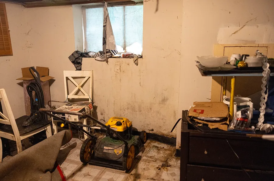 Water-damaged walls and flooring 