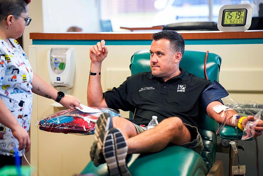 A person donating blood