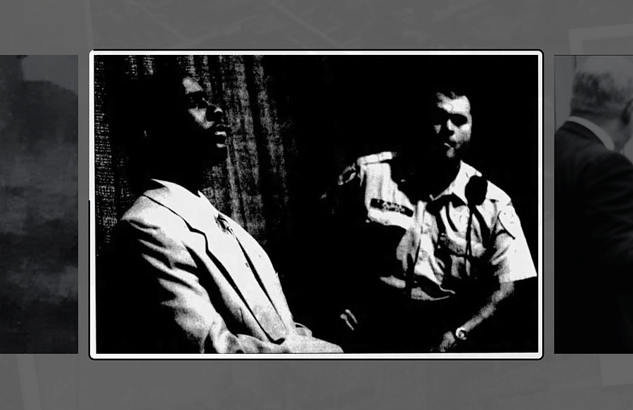Two people sitting down and talking 