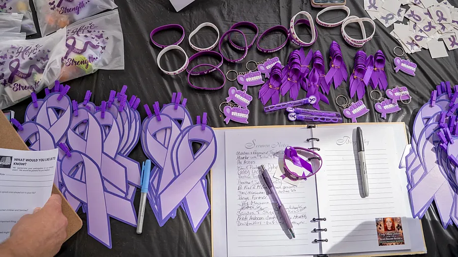 A table displays purple ribbons