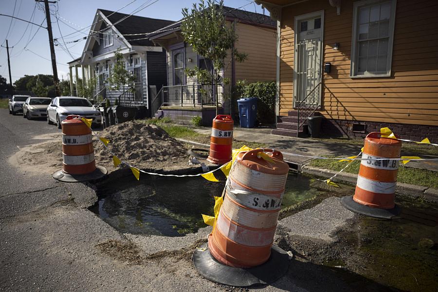 A broken road under construction