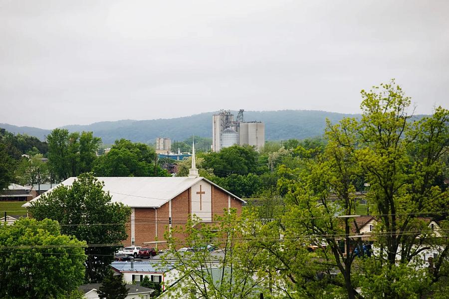 church surrounded by trees