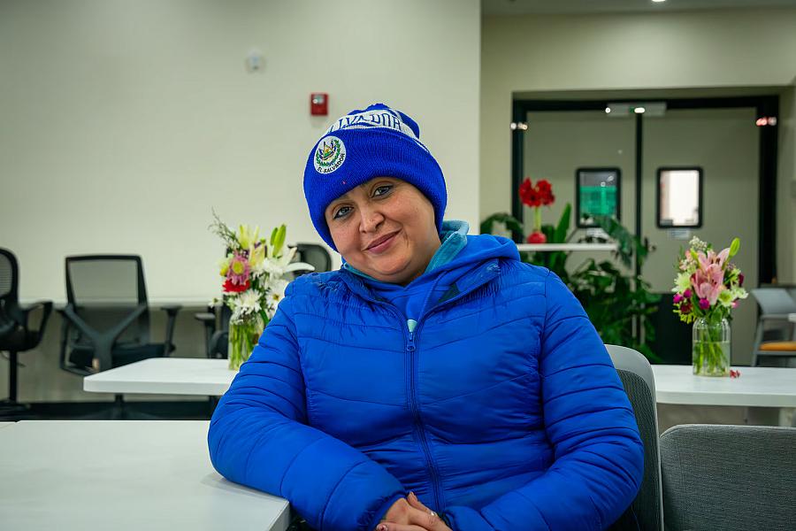 A person in blue dress